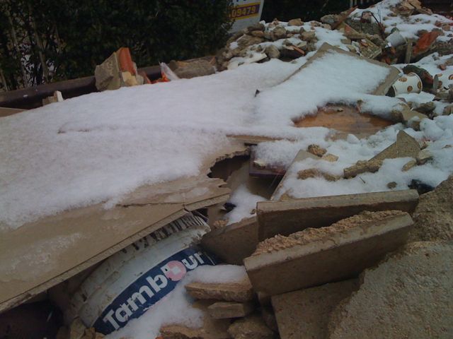 Snow covered construction materials