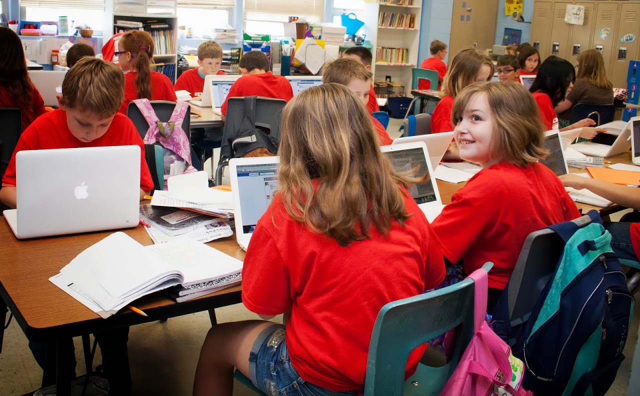 Students studying on laptops