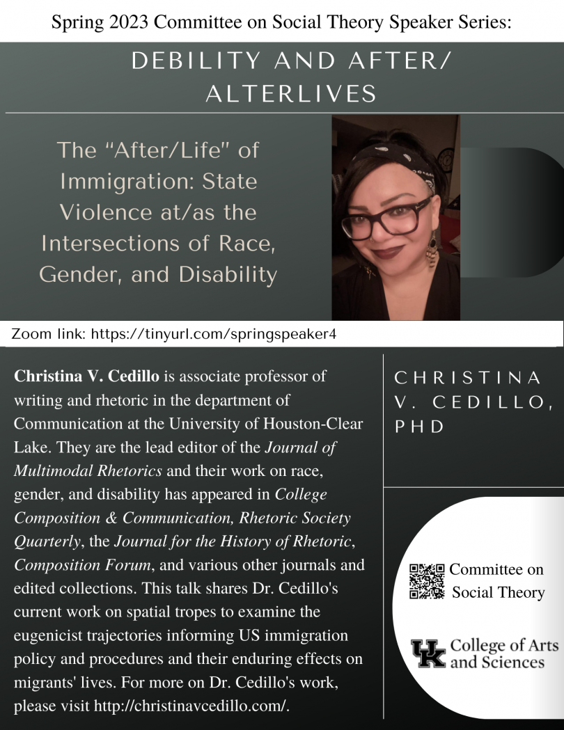 Flyer with photo of the speaker, title of the talk, description of the talk, and a Zoom link