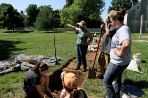 Kentucky Archaeological Survey workers excavating at the Shaker Village of Pleasant Hilll.