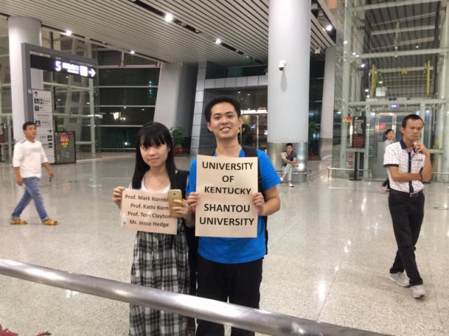 After 25 hours of travel, the Arts & Sciences delegation landed in Shantou airport and were greeted by students.