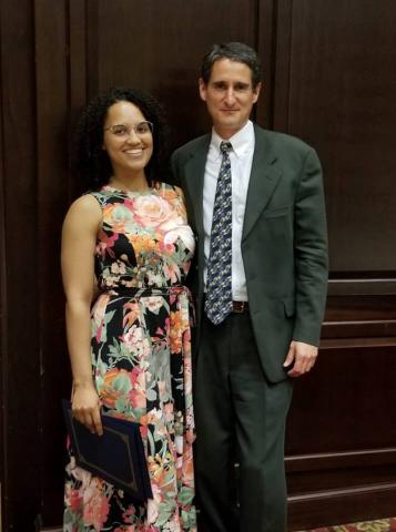 Prof. Stephen Voss stepped out from behind the camera for long enough to take a photo with Sierra Hatfield. Several of the honors theses that Prof. Voss advised, including Sierra's, have gone on to win awards and/or be presented at prestigious disciplinary conferences.