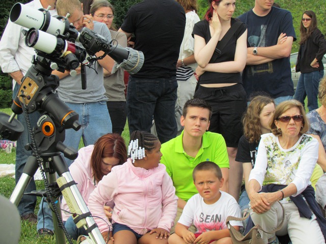 people in front of telescope